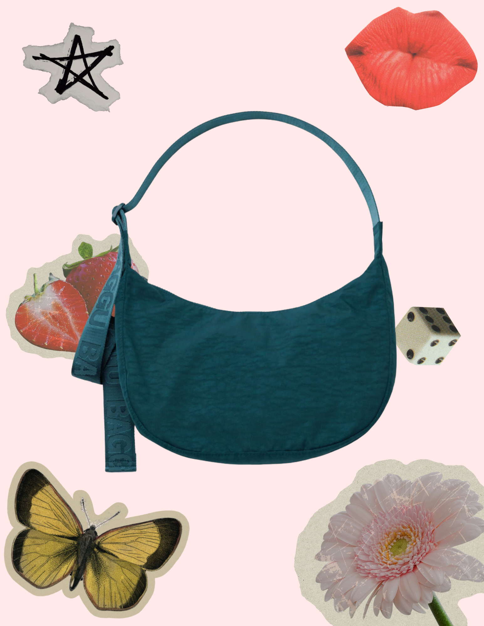 BAGGU Medium Nylon Crescent Bag - Deep Sea