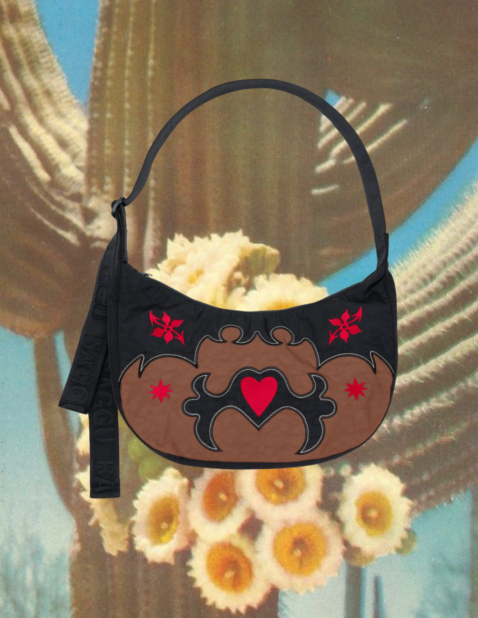 BAGGU Western Applique Medium Nylon Crescent Bag