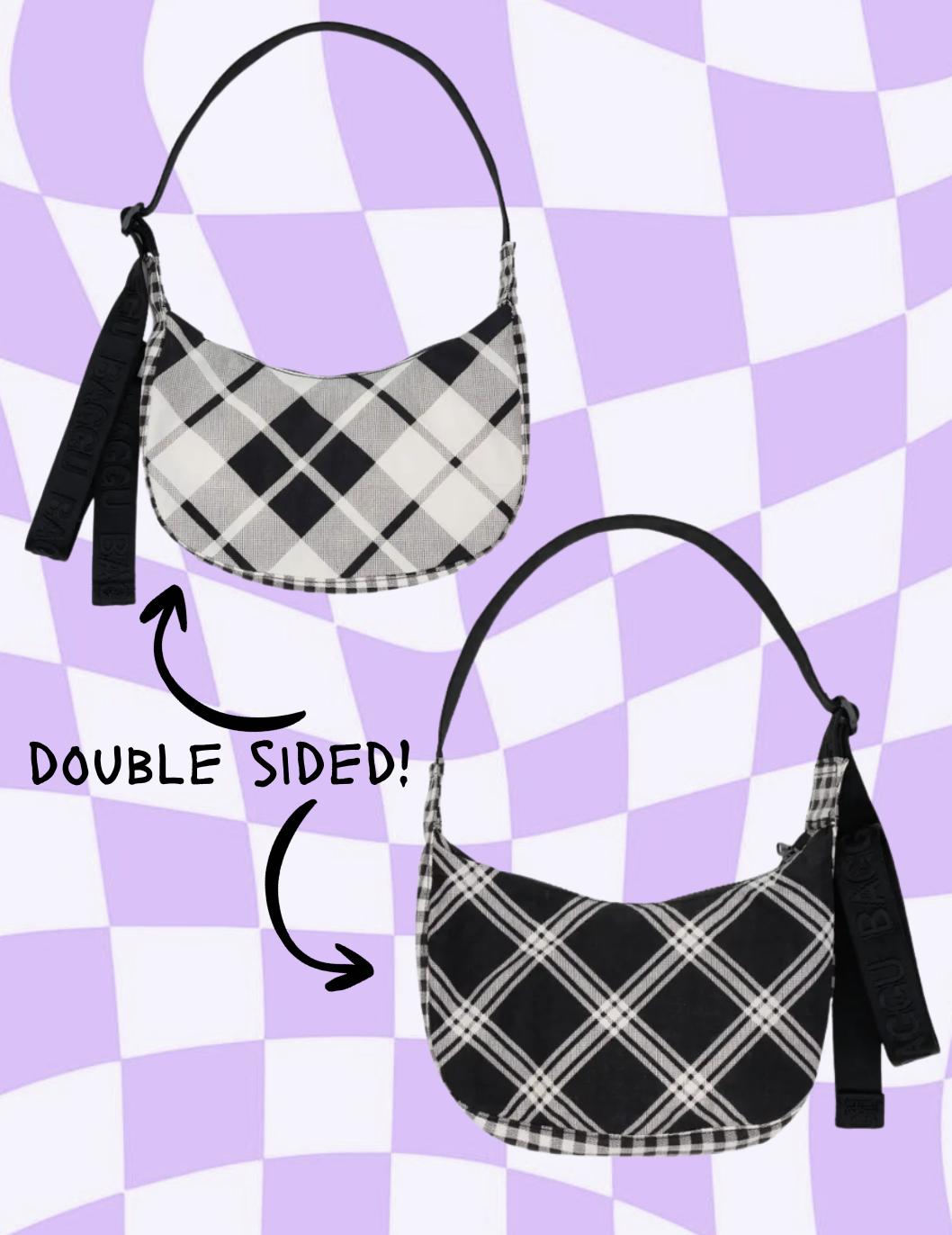 BAGGU Small Crescent Bag - Mixed Plaid