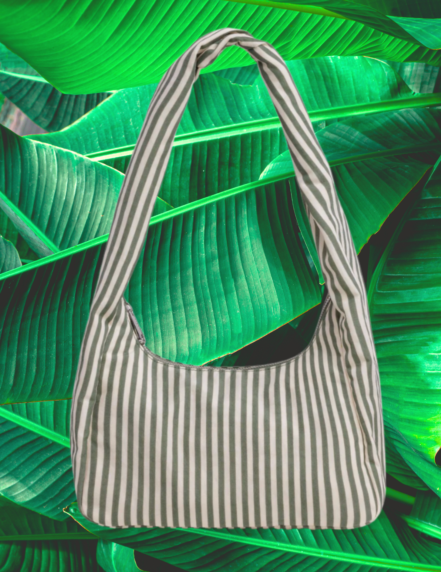 BAGGU Small Sage Stripe Meringue Bag