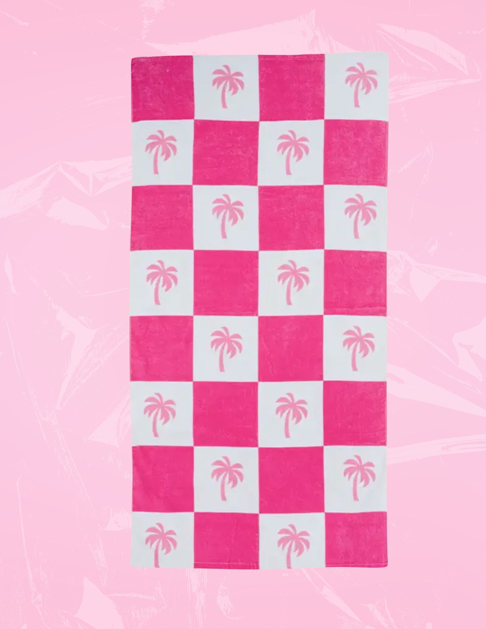 Checkered Pink Palm Tree Beach Towel