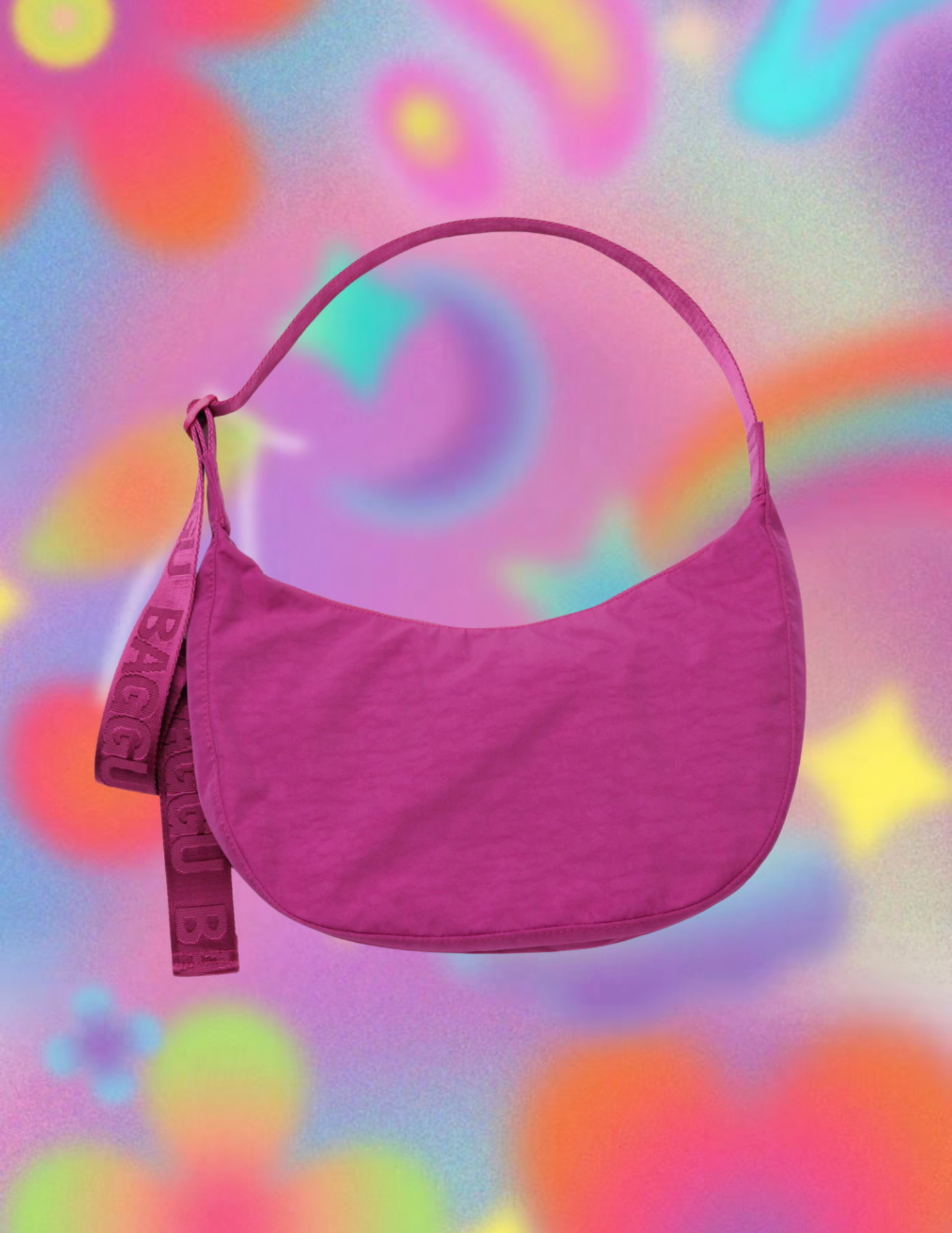BAGGU Medium Deep Fuchsia Nylon Crescent Bag
