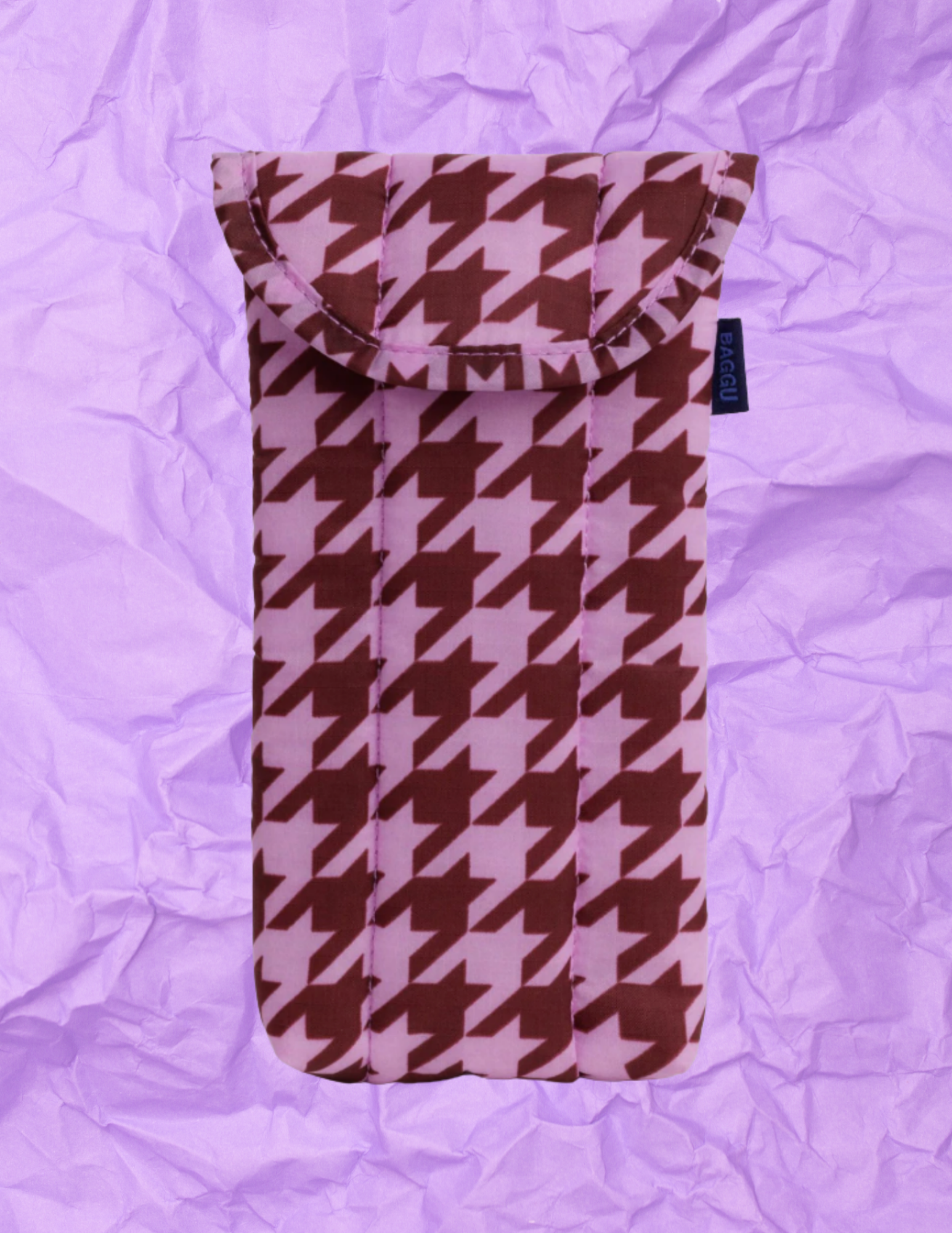 BAGGU Pink Houndstooth Puffy Glasses Sleeve