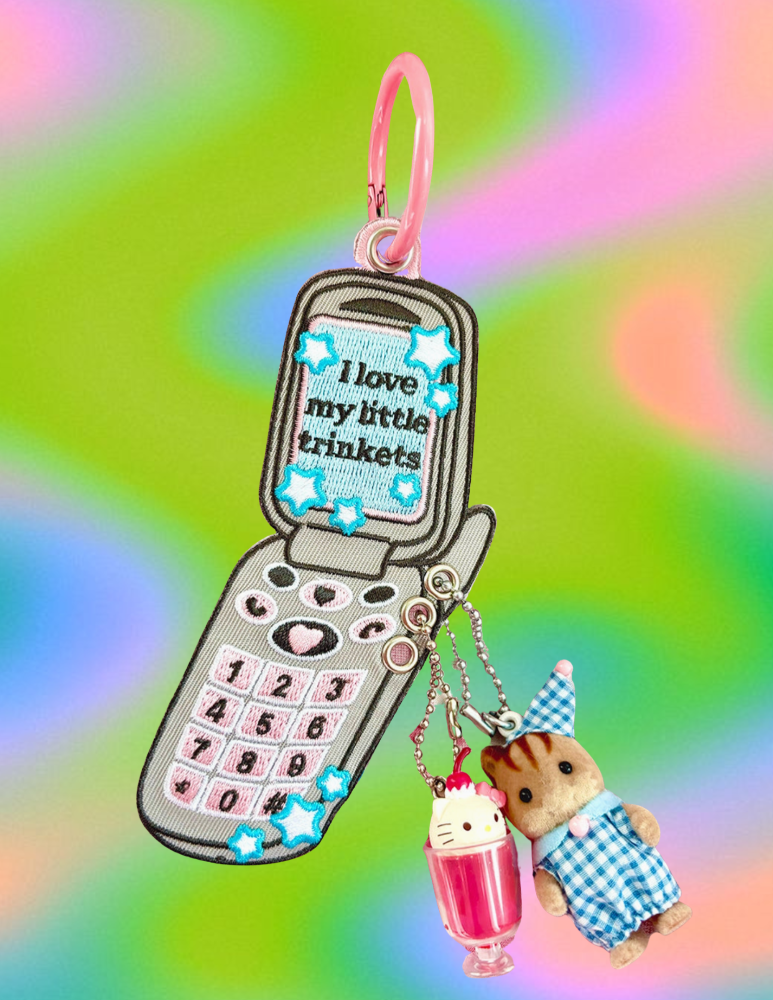 Y2K Flip Phone Trinkets Embroidered Keychain