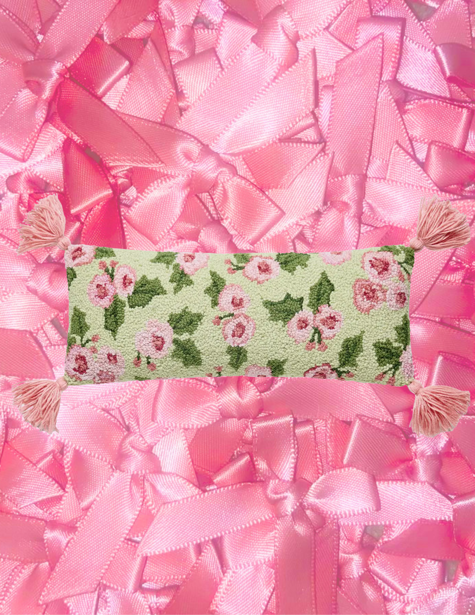 Cottage Charm Roses W/Tassels Hook Pillow