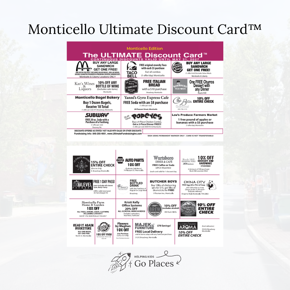 Monticello, New York | 2026 Ultimate Discount Card™ | PHYSICAL