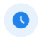 Blue icon of a clock,