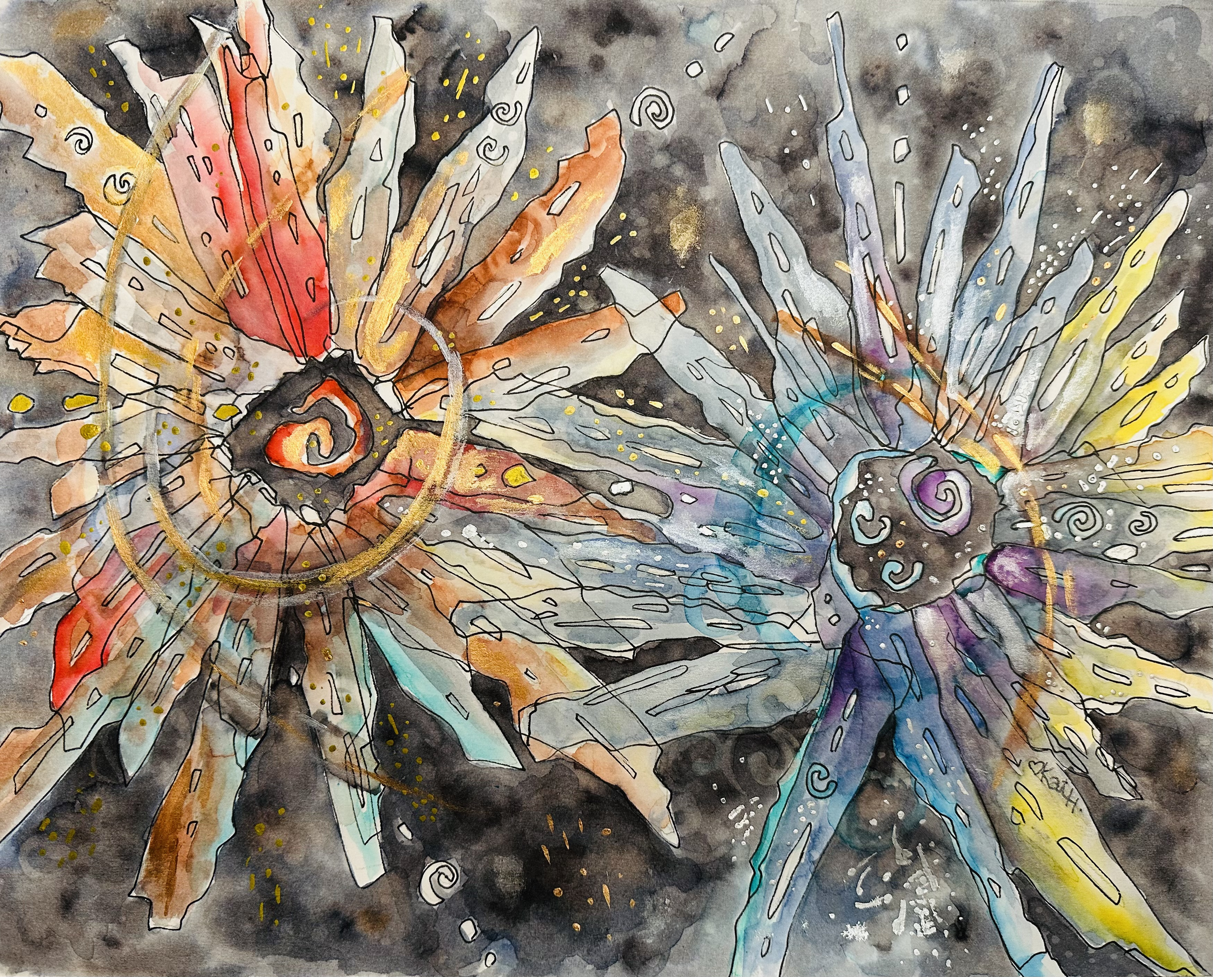 Creation: The Balance Between Light & Dark, 2025. Watercolor, Ink and Acrylic on paper - 11 x 14 in.