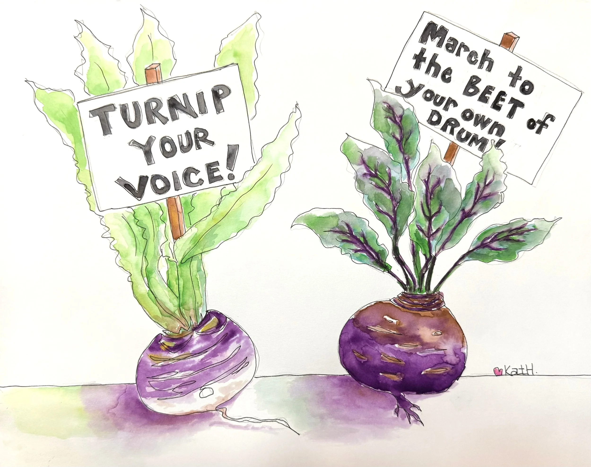 Turnip the Beet, 2025. Watercolor & Ink on paper - 11 x 14 in.