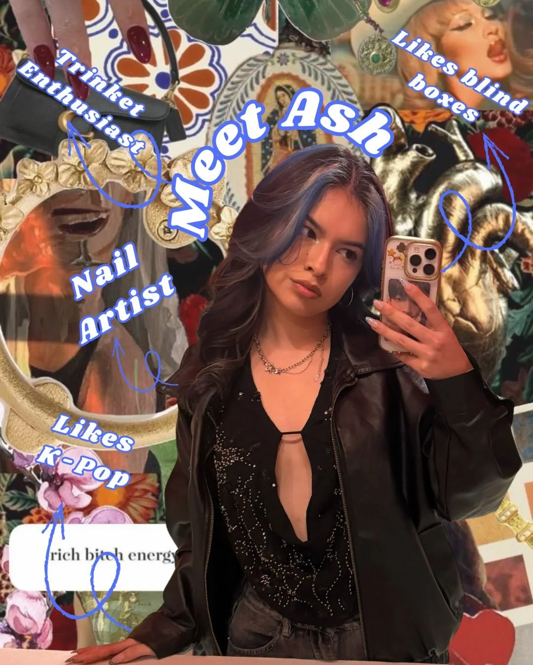 Meet Ash 💙🦋 
&bull;
She&rsquo;s into K-pop, loves charm-heavy nail sets, and is drawn to blind boxes, and trinkets. Her work leans playful and detailed, with lots of small elements that come together cleanly.
If that style sounds like you, book wit