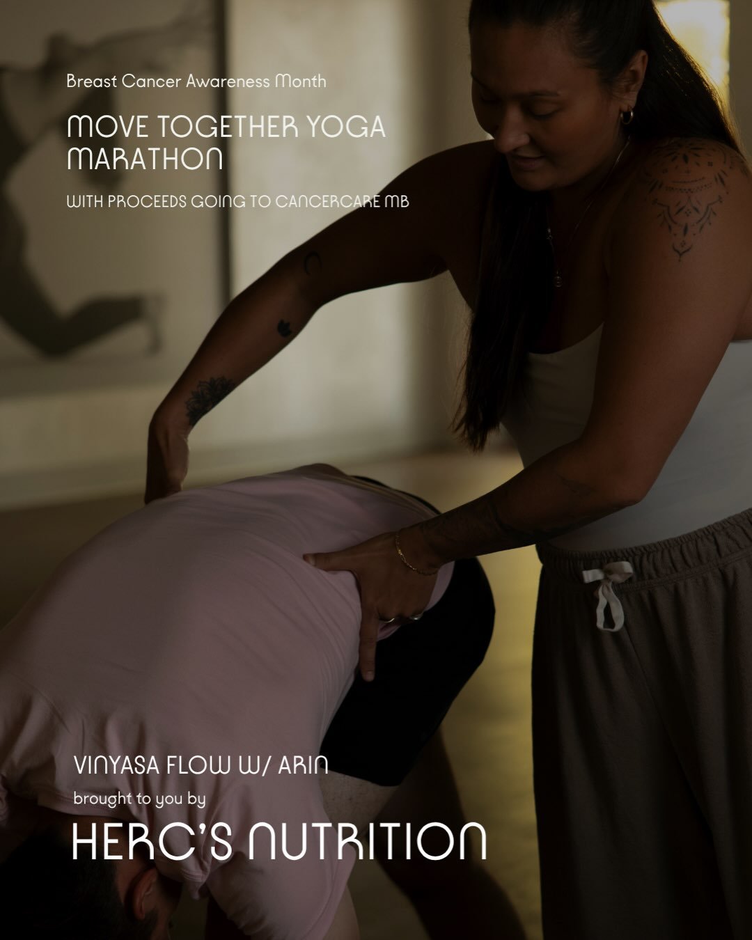 SPONSOR ANNOUNCEMENT:
🩷
Herc&rsquo;s Nutrition (@hercswinnipeg) brings you&hellip;.
Vinyasa Flow w/ Arin (@aetak)
9:45am-10:45am on October 25th 
as part of the MOVE TOGETHER YOGA MARATHON 
in support of Breast Cancer Awareness Month. 
🩷
9 classes
