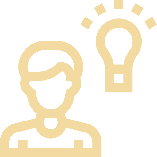 Icon einer Person mit Glühbirne als Symbol für Erfahrung, fachliche Expertise und fundierte Erkenntnisse.
