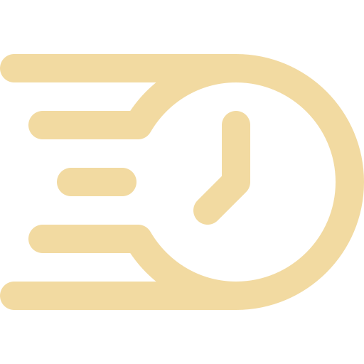 Grafik eines Timers mit Bewegungslinien als Symbol für Schnelligkeit, kurze Wartezeiten und eine prompte Erledigung.