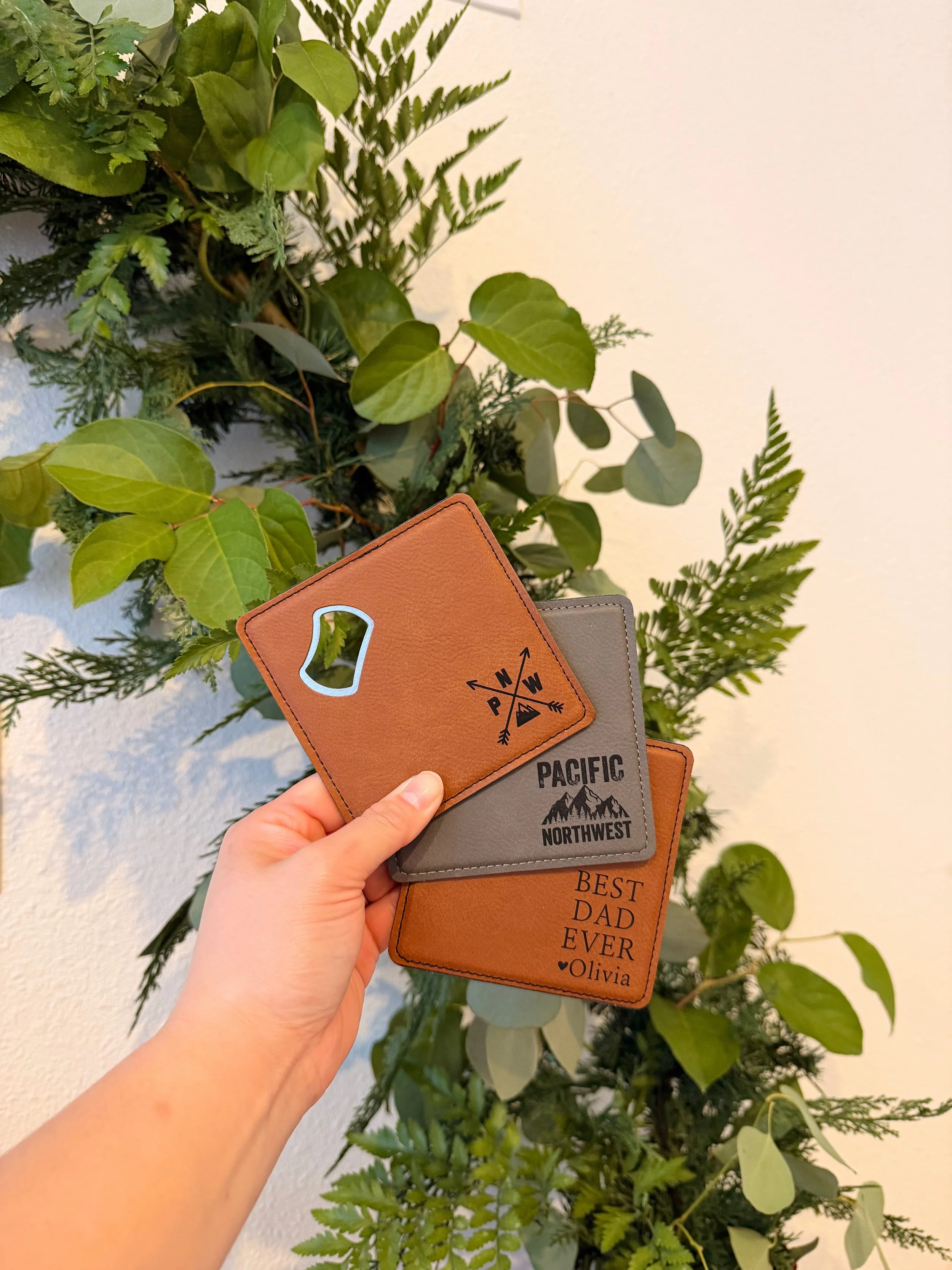 Leatherette Bottle Opener + Coaster