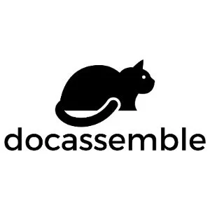 black and white logo and wordmark for docassemble