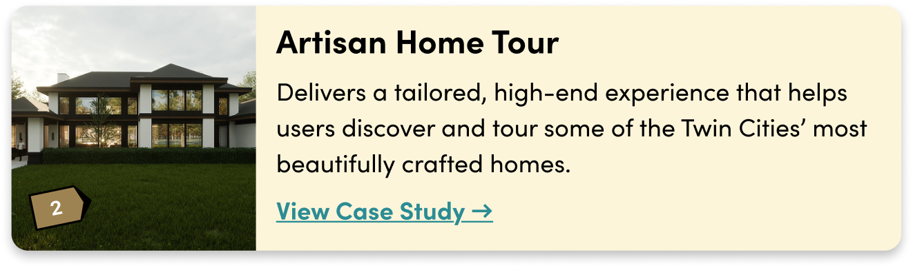 Artisan Home Tour home with tour tag, description, and link to case study