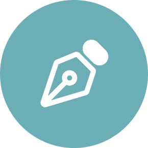 Light teal circle with pen icon