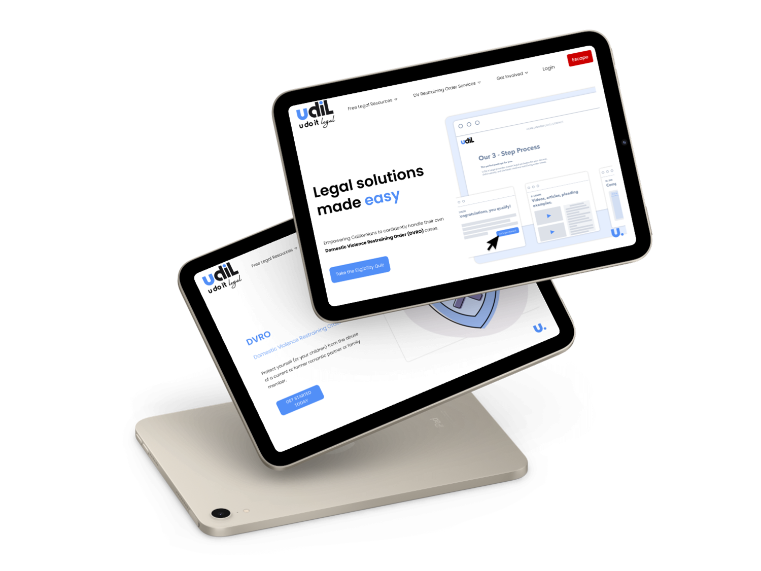 Tablet mockups showing a U Do It Legal promo site.