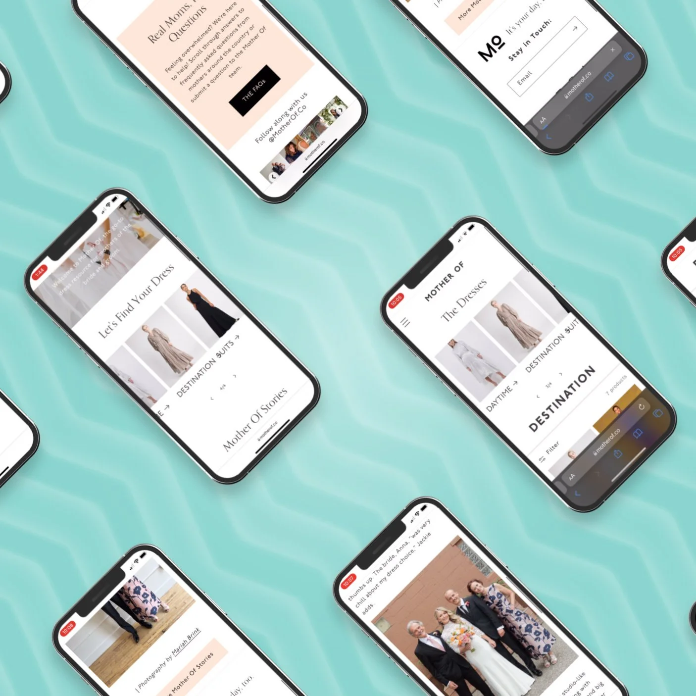 multiple smartphones on display for mother of platform