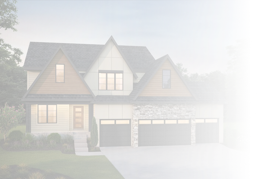 Parade of Homes background image of home with white transparent overlay gradient