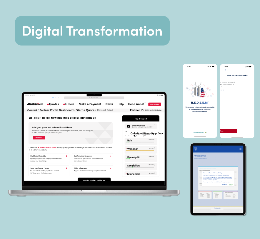 Mockups showing digital transformation products
