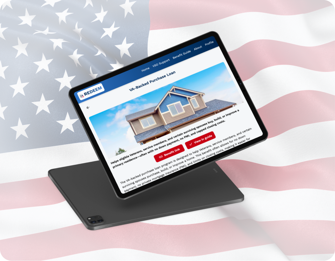 Redeem tablet mockup with transparent flag background.