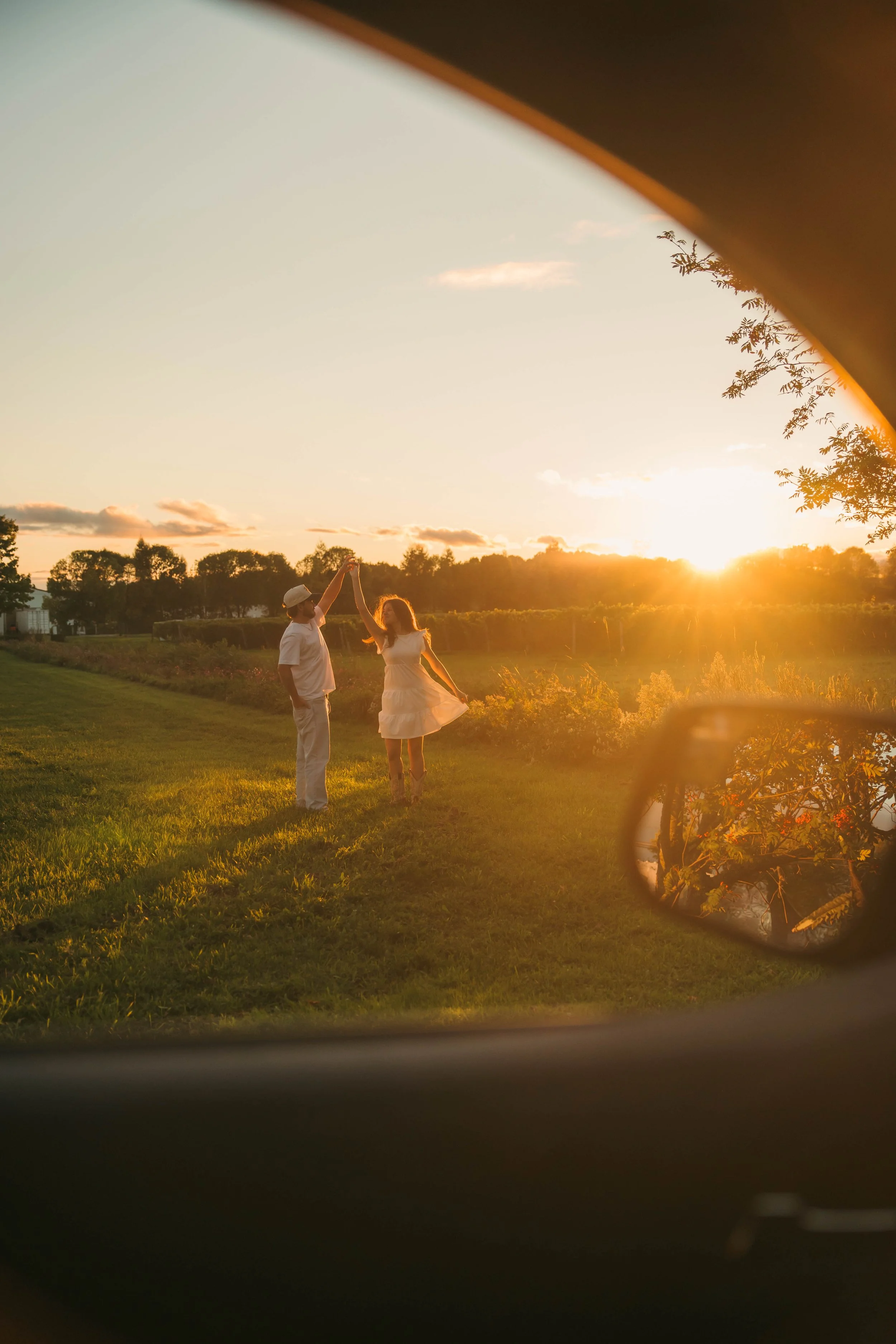 couple golden hour country 