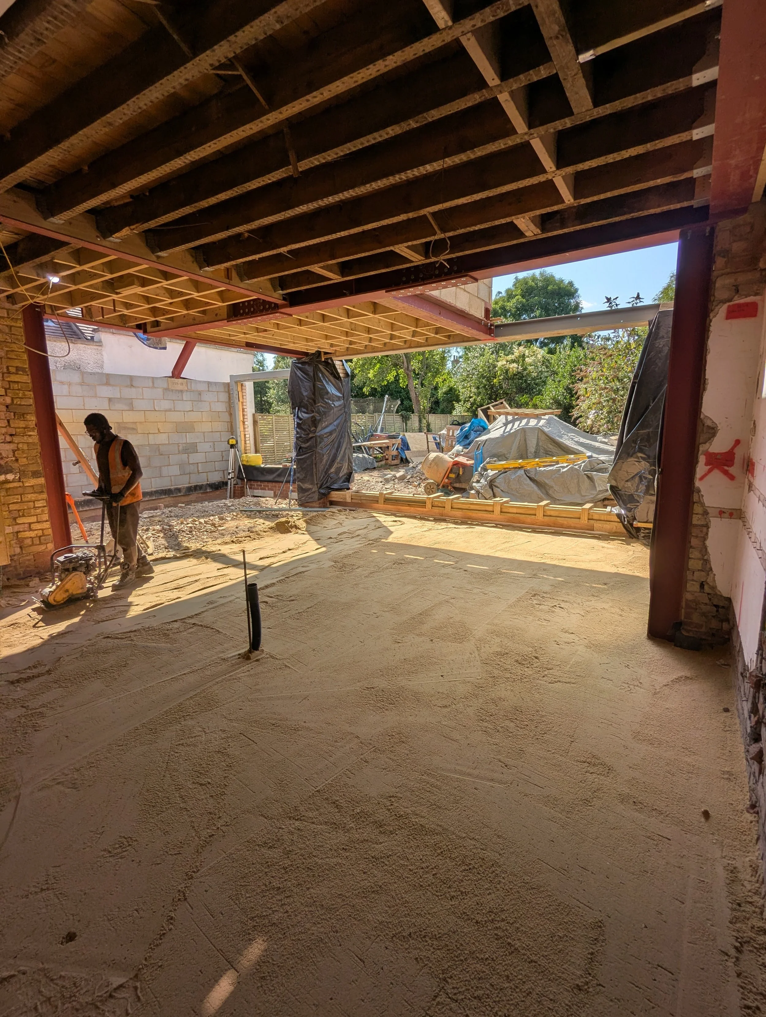 finchley extension sand blinding being compacted for oversite