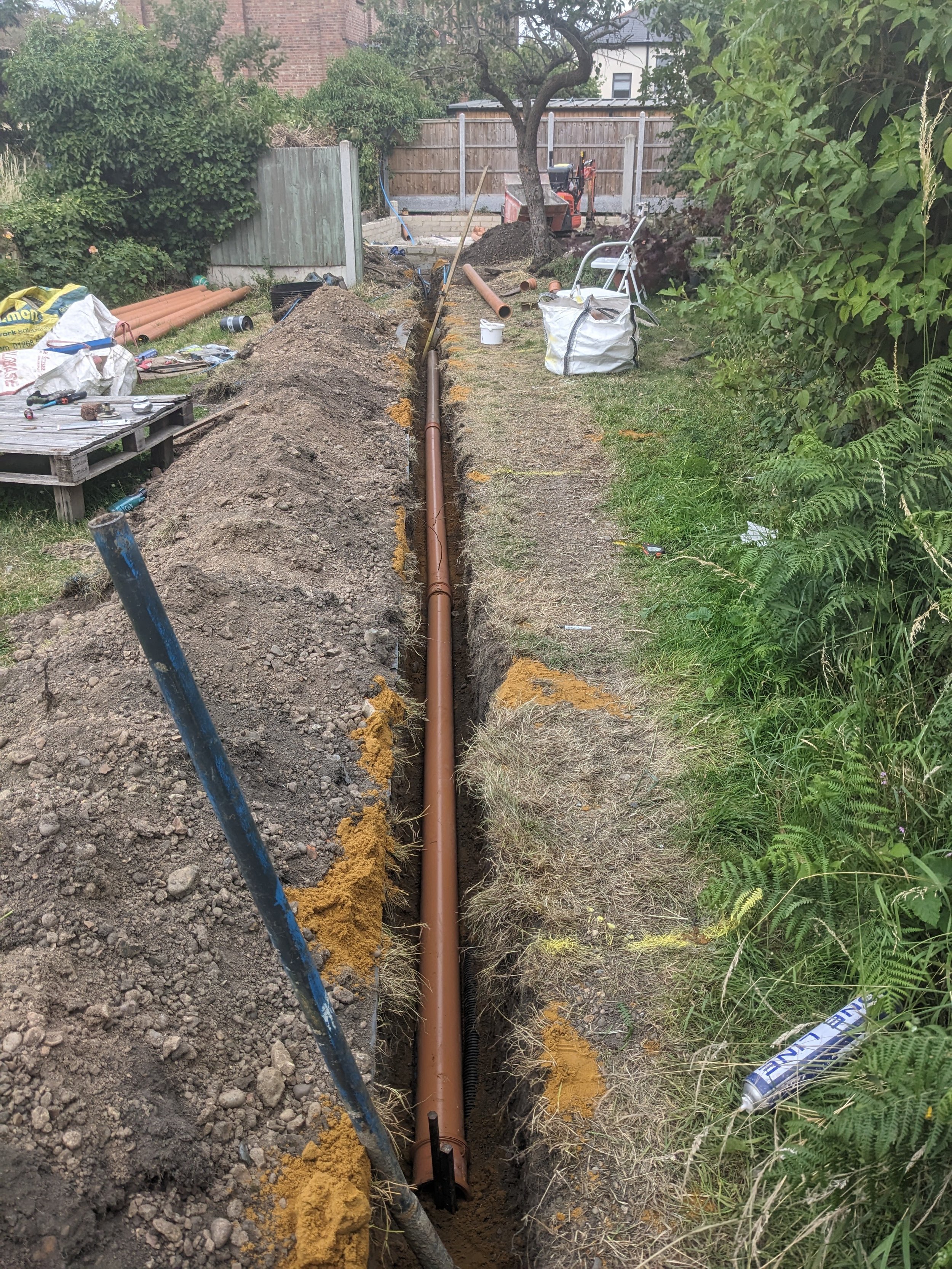 underground drainage being installed for garden building in leyton