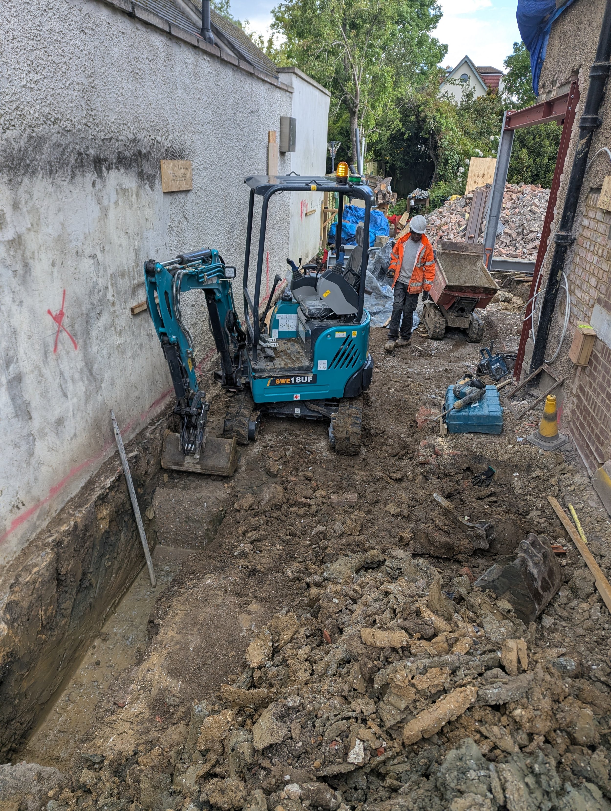 finchley extension mini digger footings