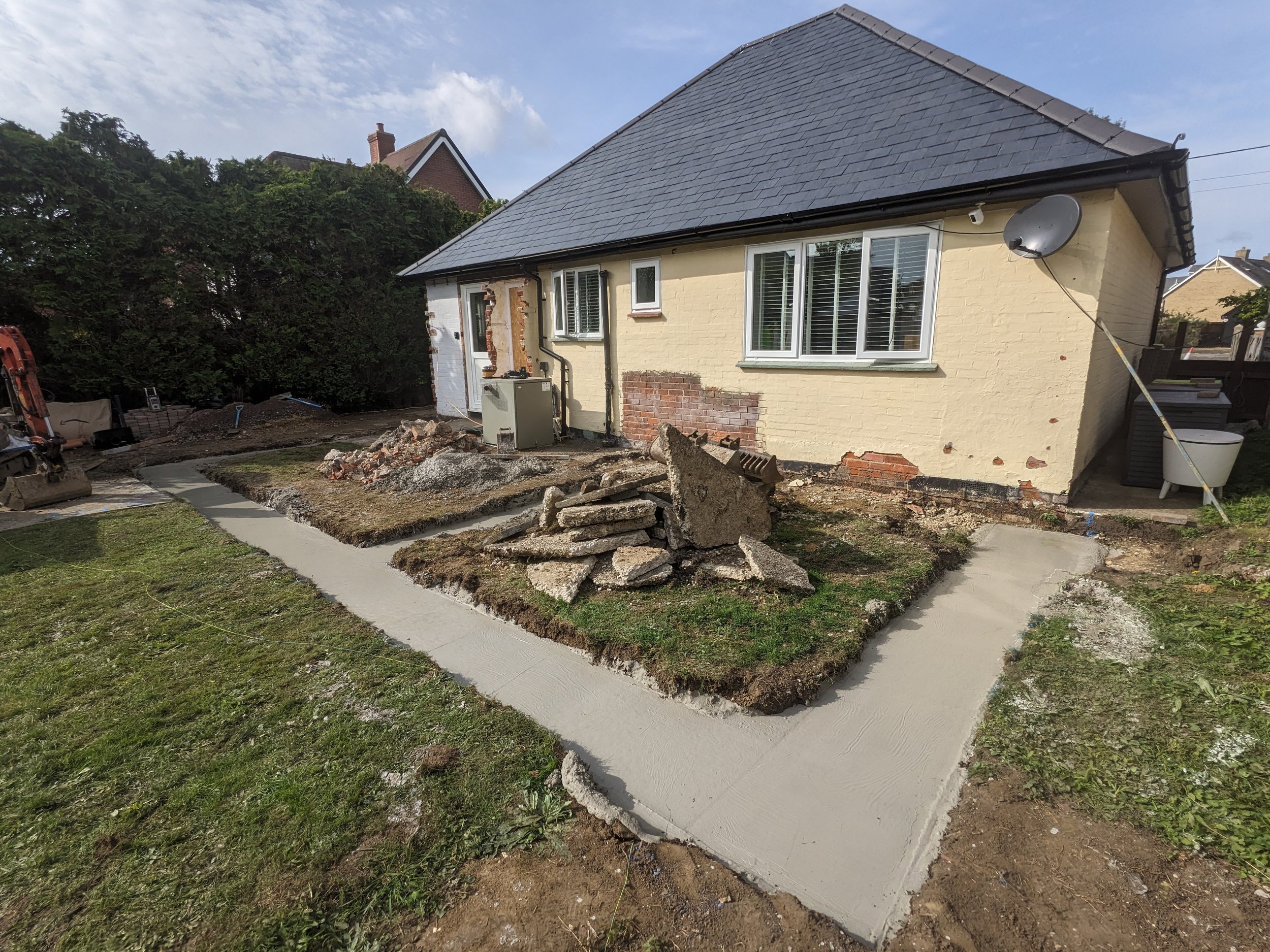 fresh concrete foundations for rear extension in essex