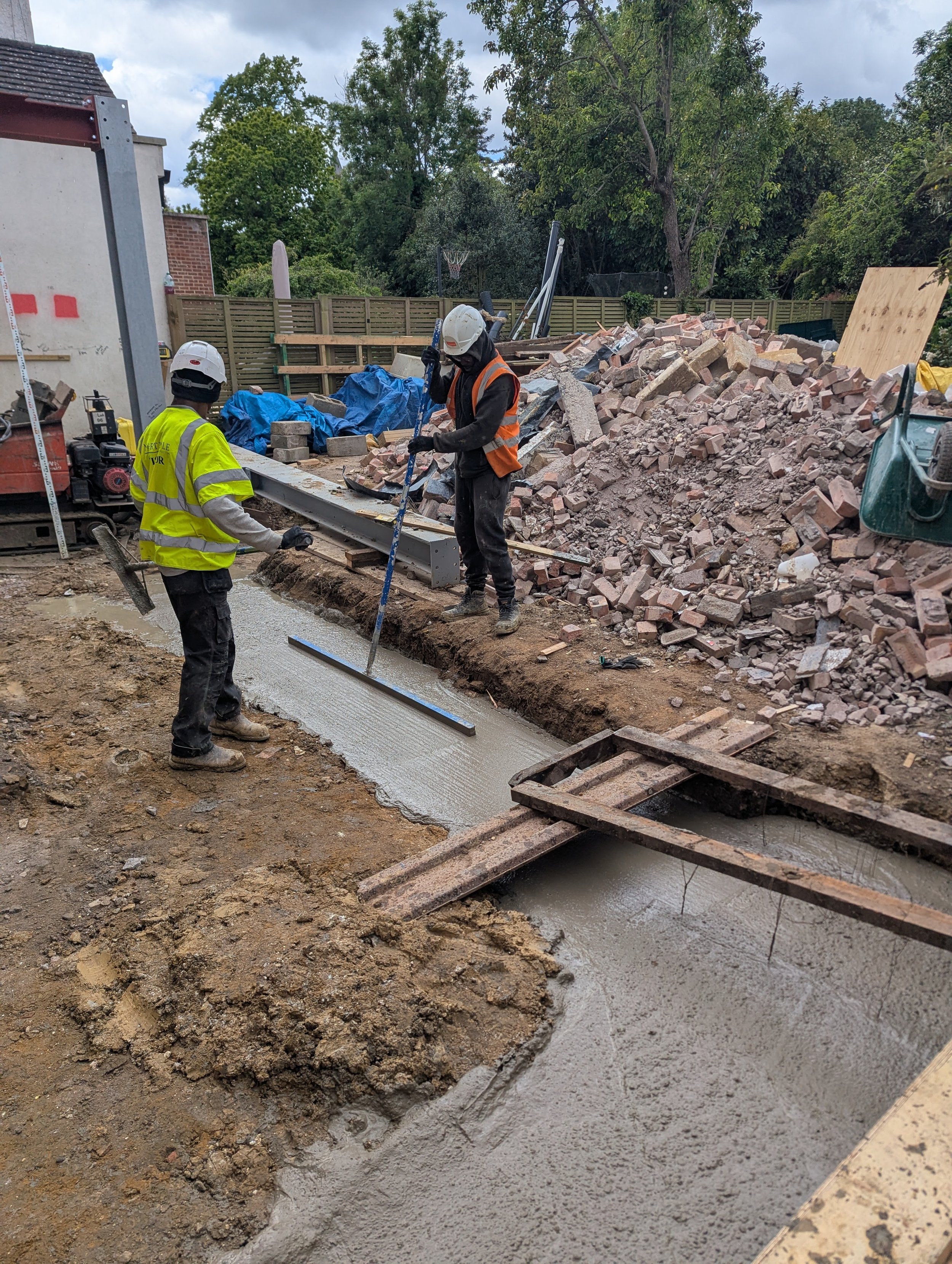 finchley extension rear footings being poured and levelled