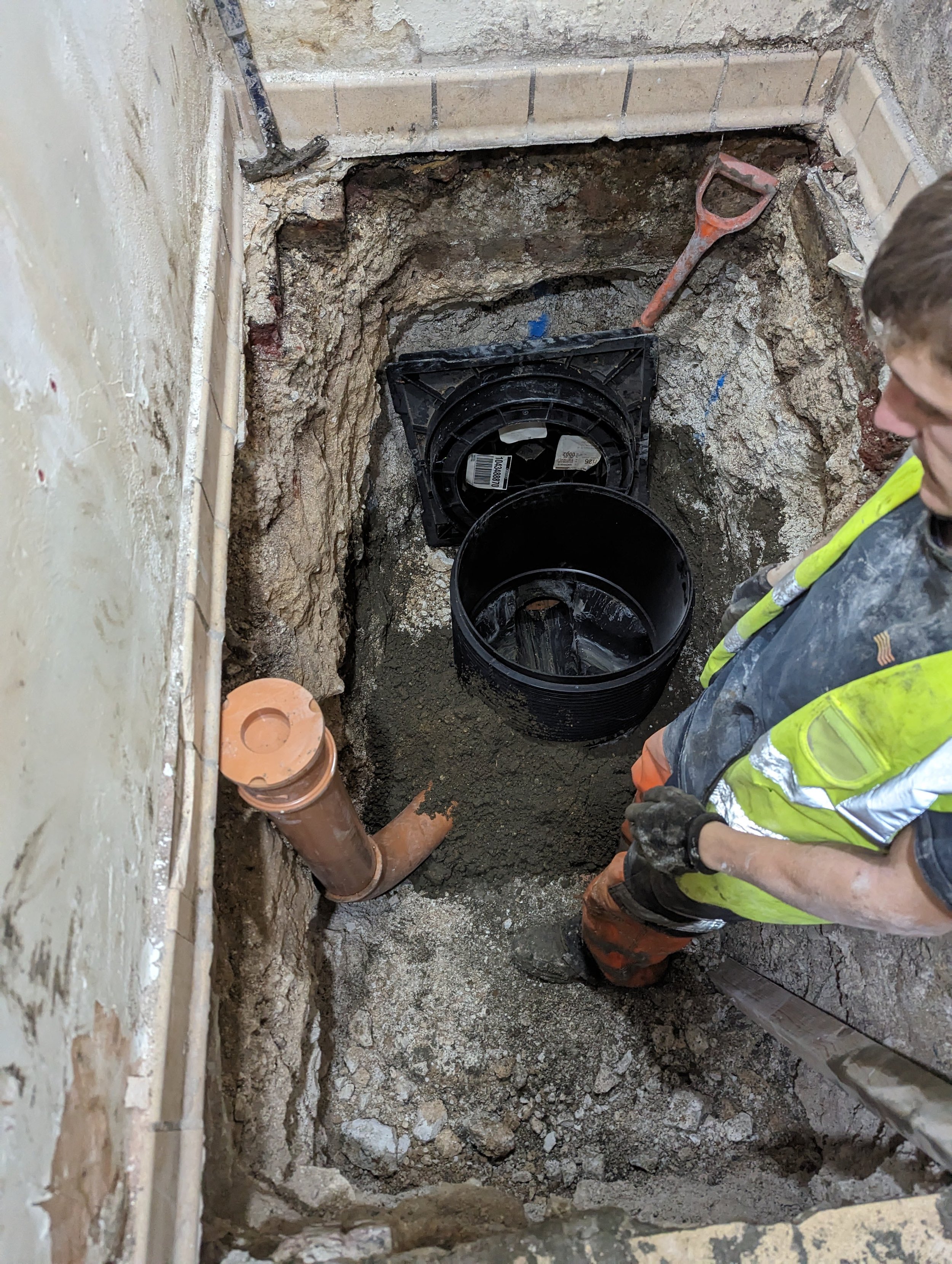 inspection chamber installed on victorian sewer to replace failed interceptor trap in brighton