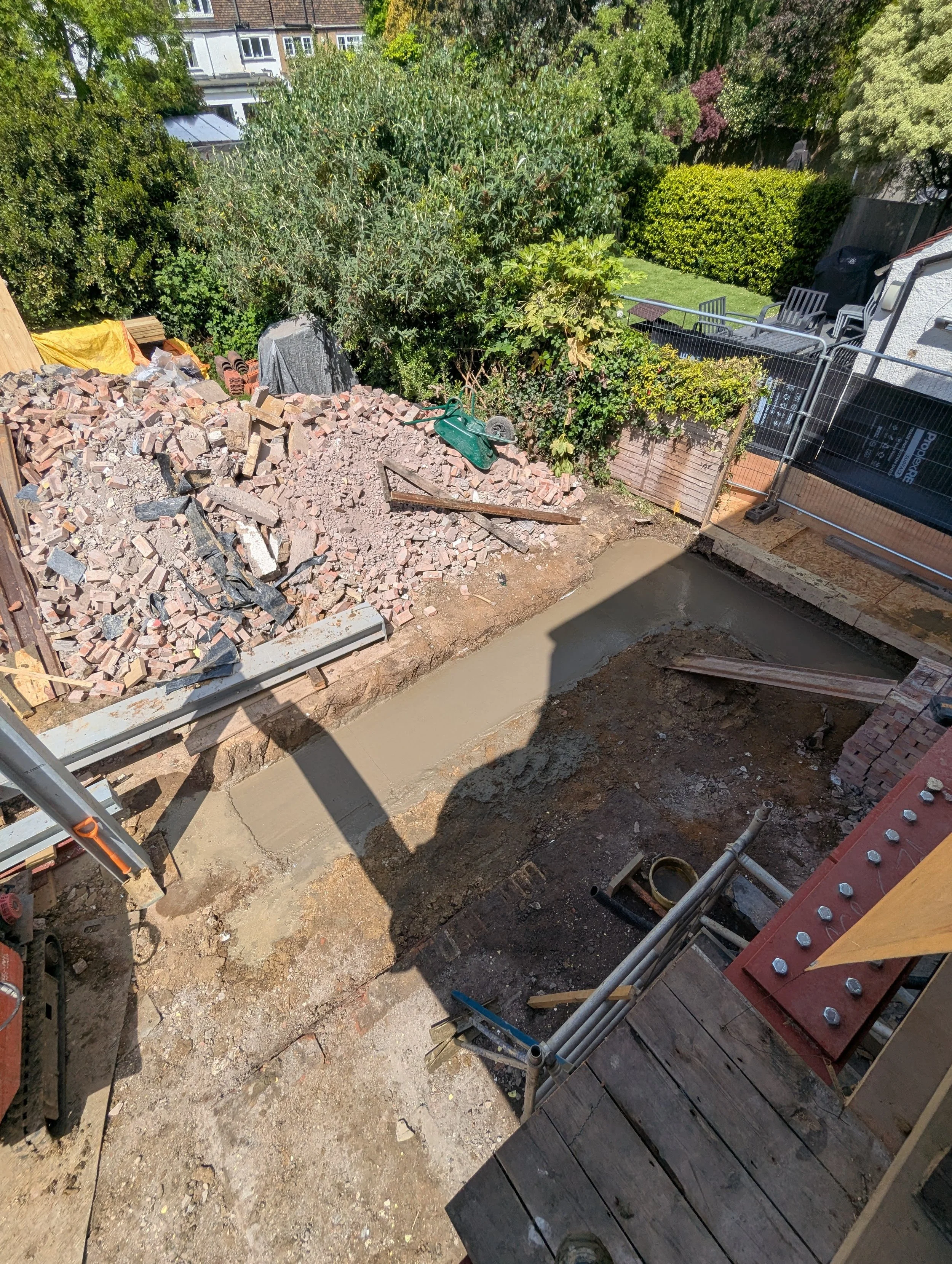 finchley extension rear footings poured as viewed from first floor