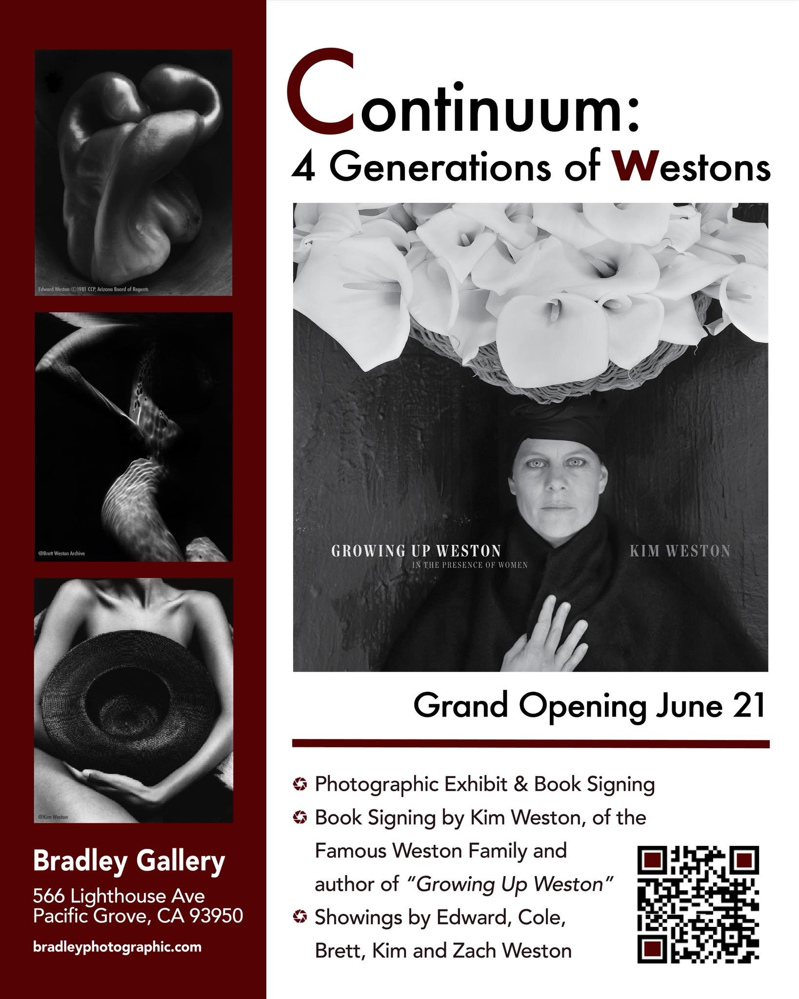 You&rsquo;re invited! 🍾
Join us Saturday, June 21 for an unforgettable night at Bradley Gallery in Pacific Grove.

We&rsquo;re celebrating the Weston legacy with live music, wine, hors d&rsquo;oeuvres, and a special book signing with Kim Weston&mdas