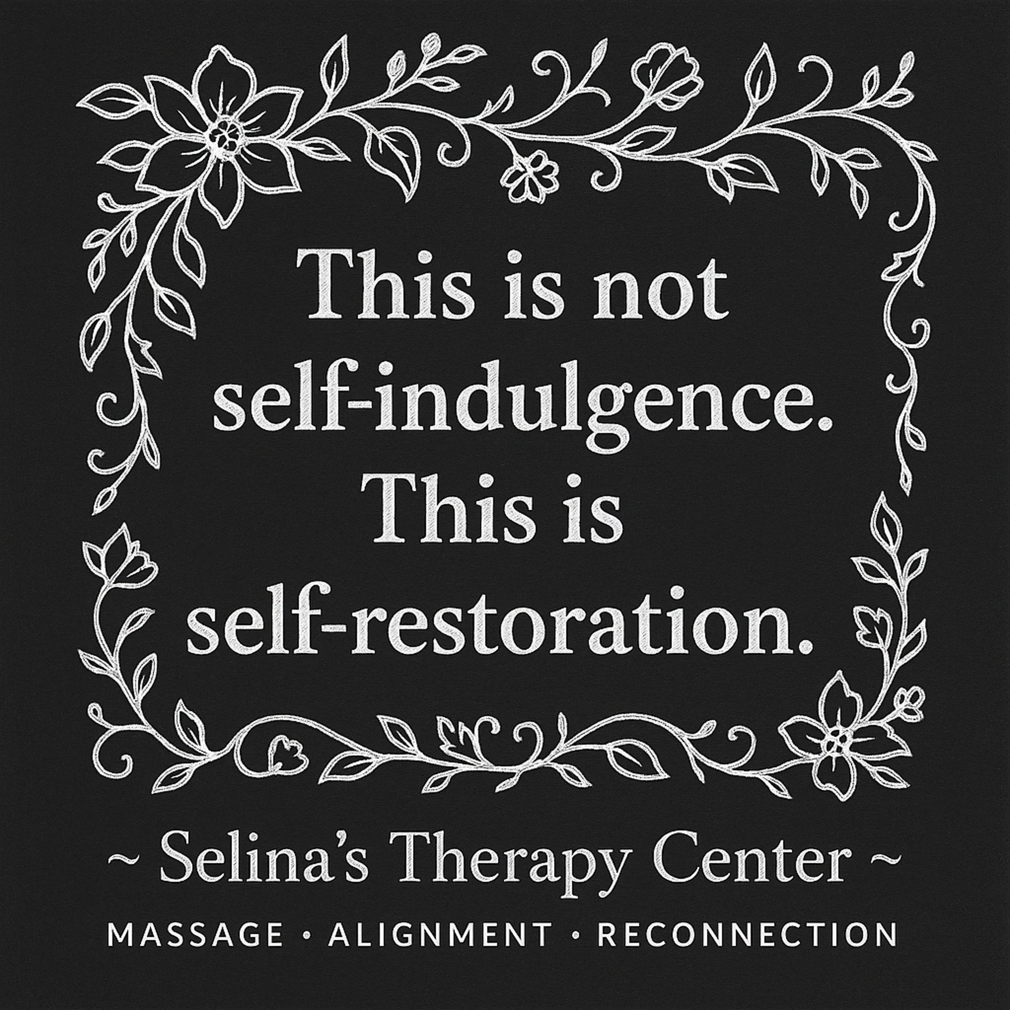 &ldquo;This is not self-indulgence. This is self-restoration.&rdquo;

At Selina&rsquo;s Therapy Center, massage goes far beyond relaxation.�I work with fascia, posture, breath, and the nervous system to help unwind what your body has been holding for