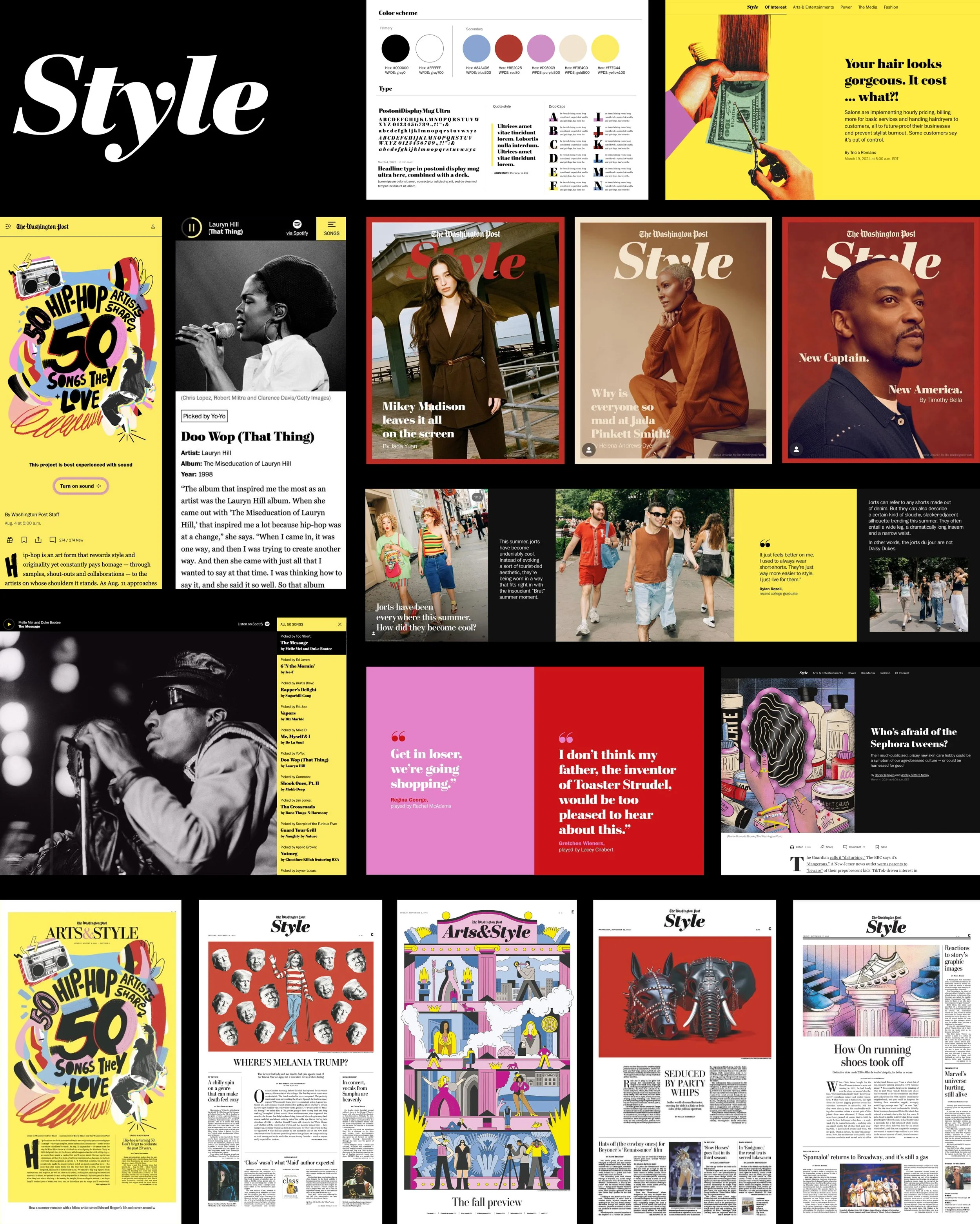 50 years of Hip-hop illustrator: David Milan |  50 years of Hip-Hop Print design adaptation: Brandon Ferrill. Fall preview illustrator: Cristina Spanò. Political fetishes illustrator: Javier Jaén