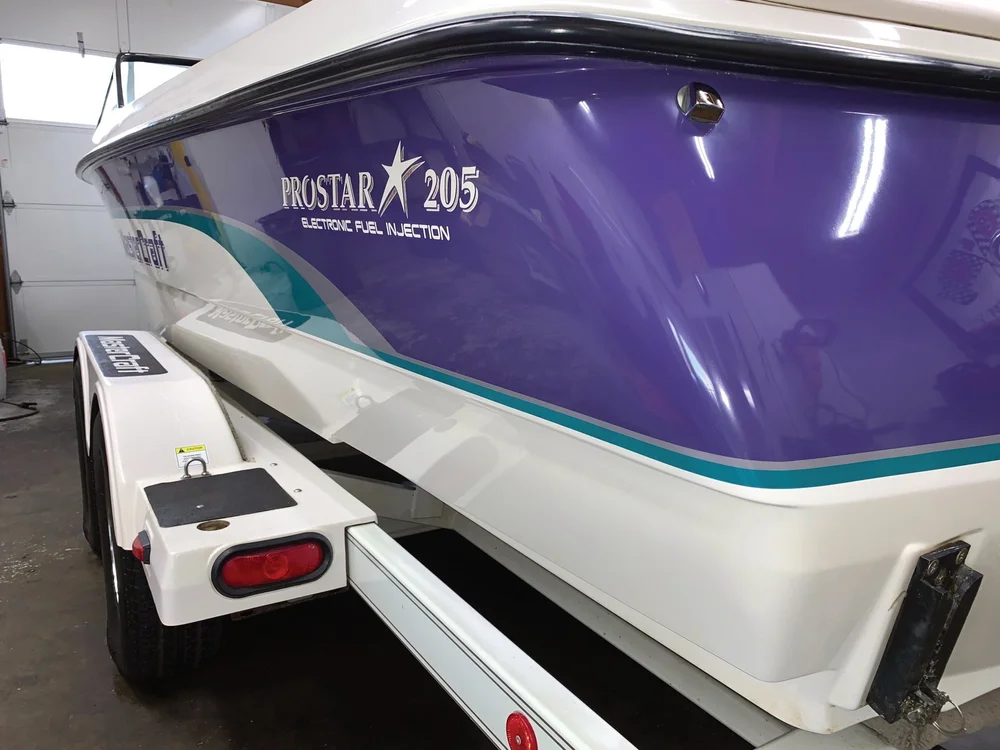 MasterCraft boat on its trailer after a full boat detail
