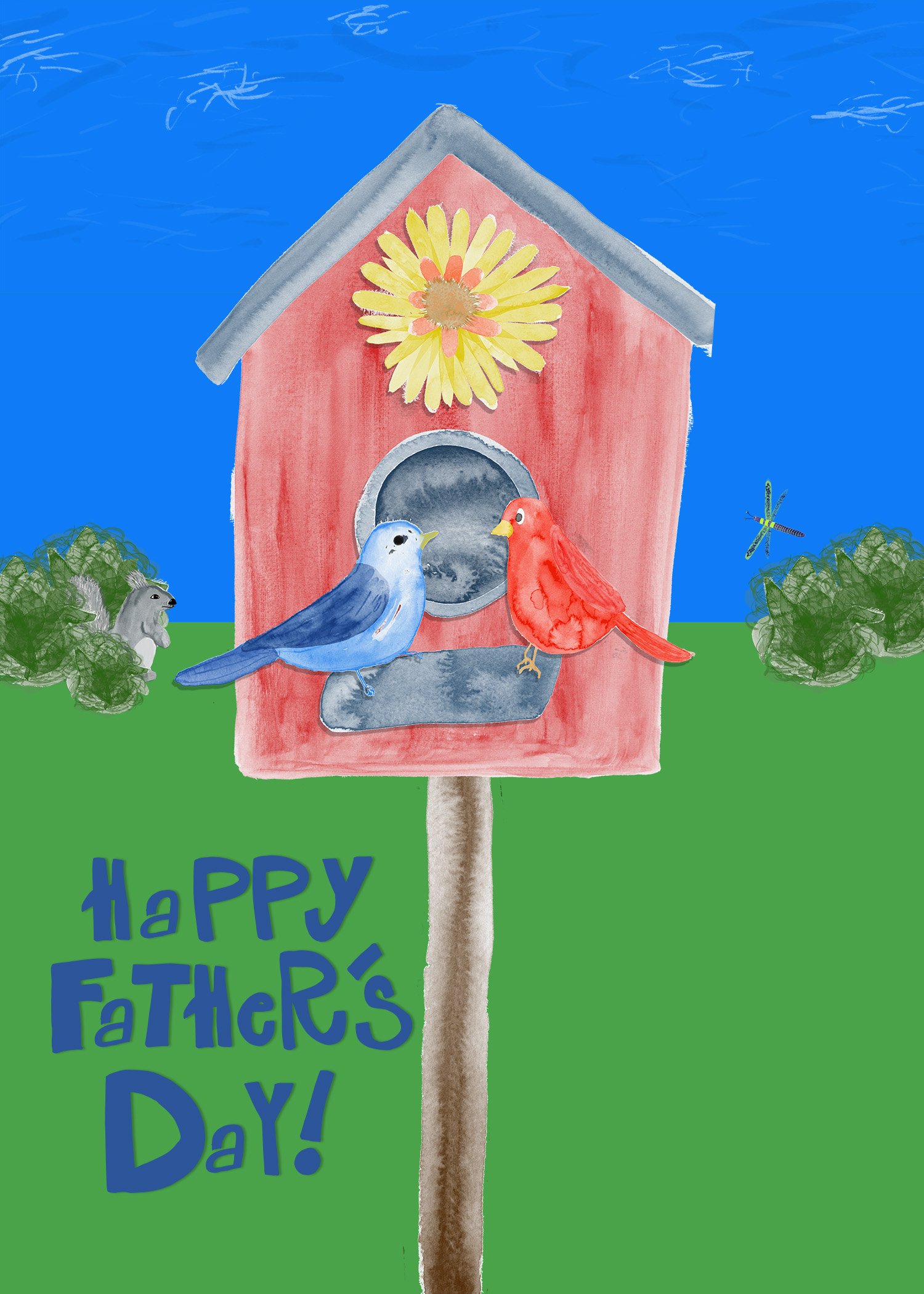 Birdhouse with a sneaky Squirrel in back.
