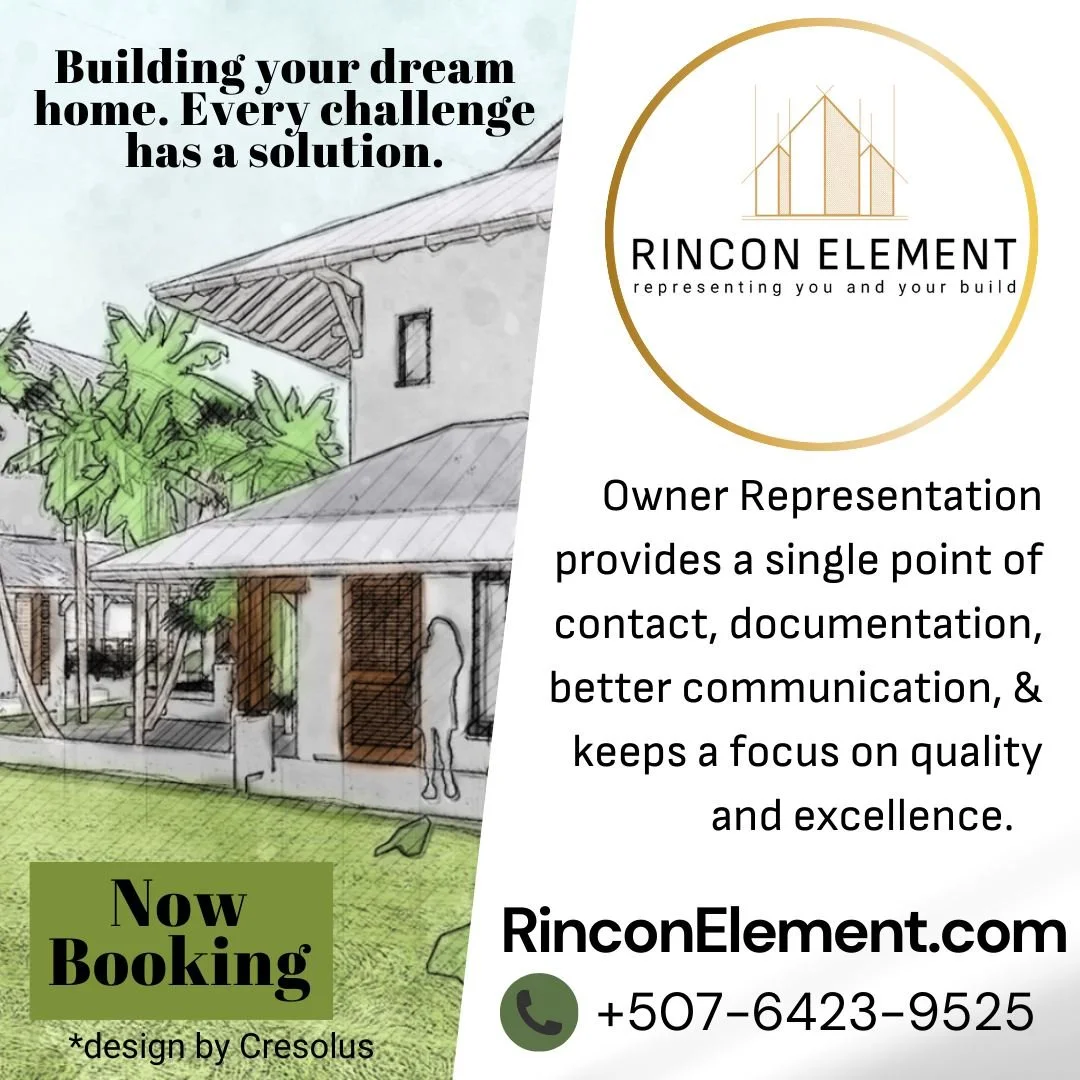🔗 Visit: www.RinconElement.com 📸 @rincon_element 

🌴 Owners Representation Helping You Build A Better Home in Panama 
Venao, Ca&ntilde;as, Pedas&iacute; and Cambutal 🏡

🎨  As owner&rsquo;s representatives, we&rsquo;re here to inspect, consult, a