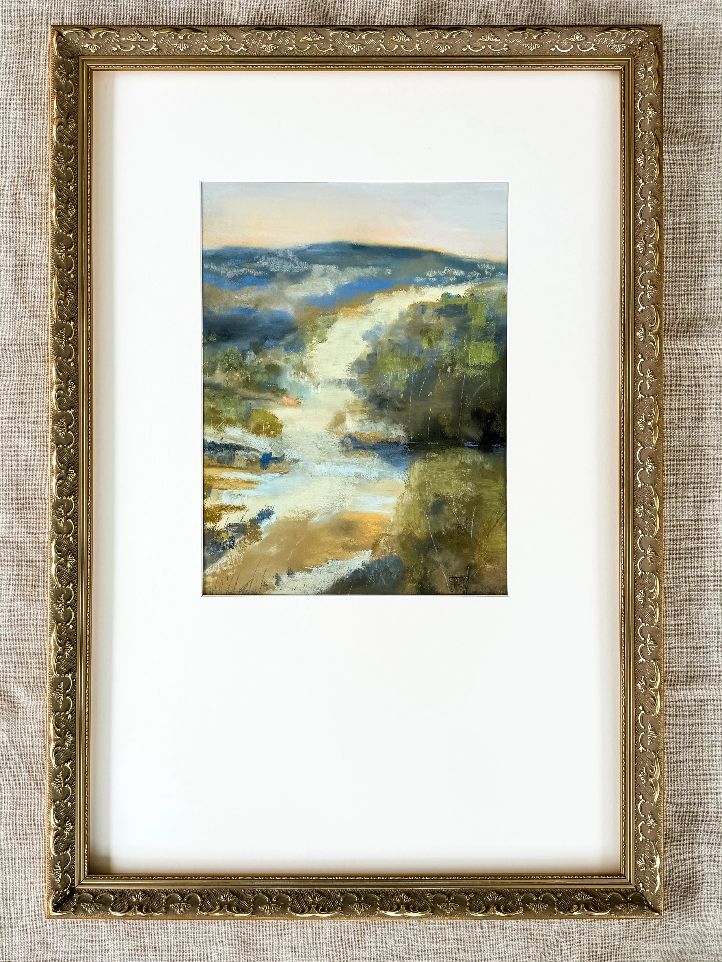 Title: Land and Sky | White Matt with Gold Frame