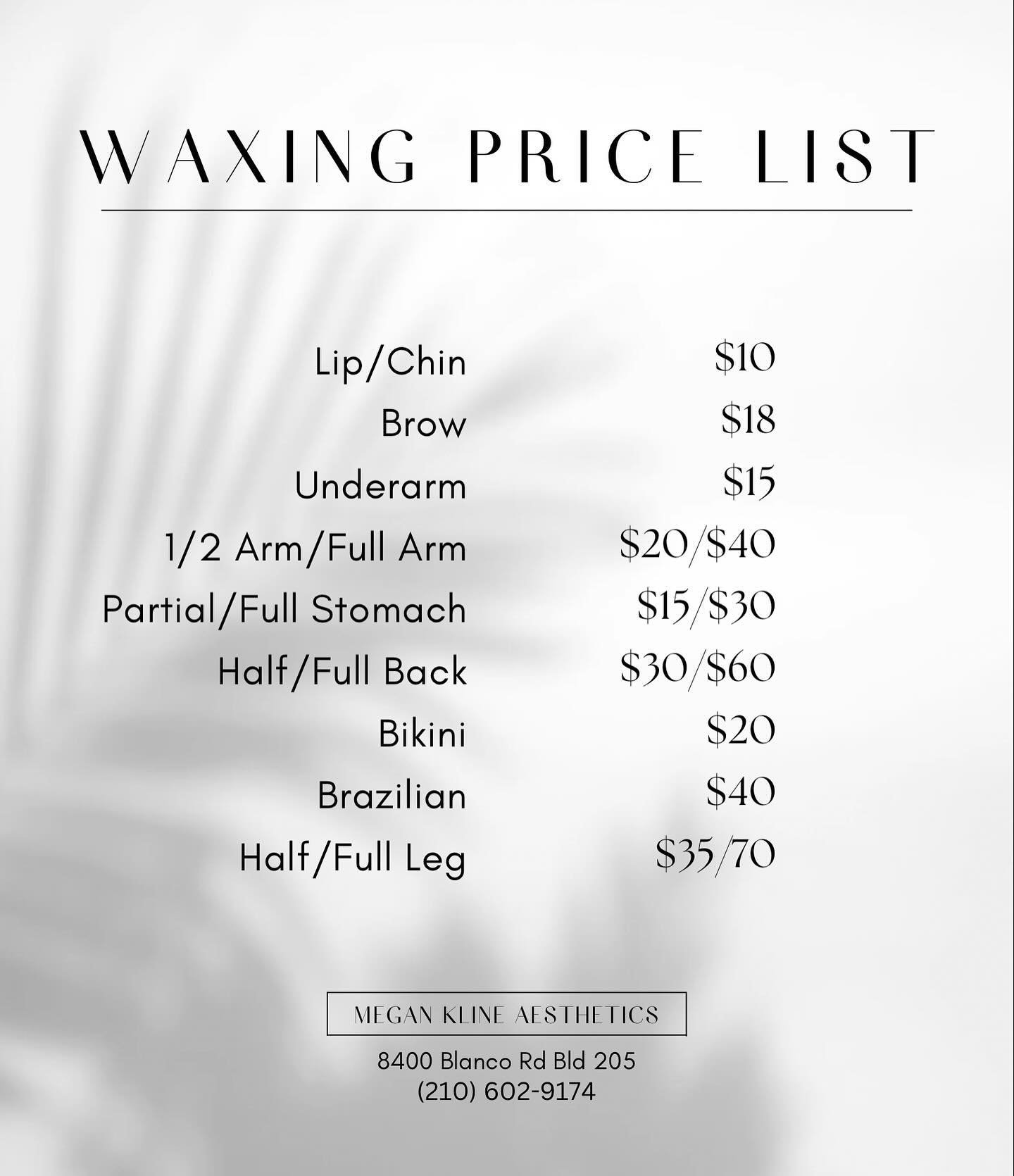 📌WAXING MENU✨ A HANDFUL of other services are available as well, so please feel free to reach out if you have any questions 😊