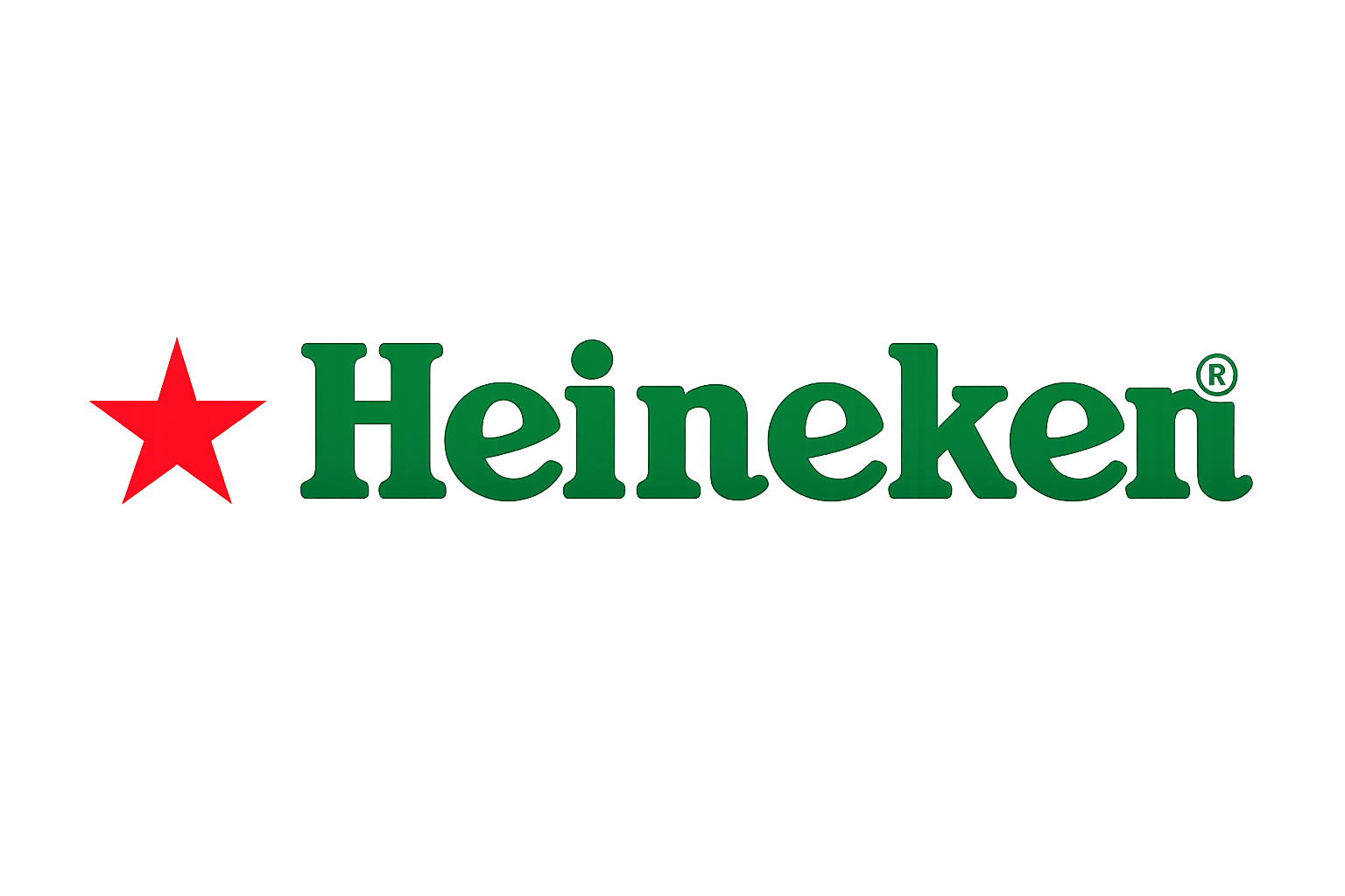 Heineken logo with green text and a red star on the left.