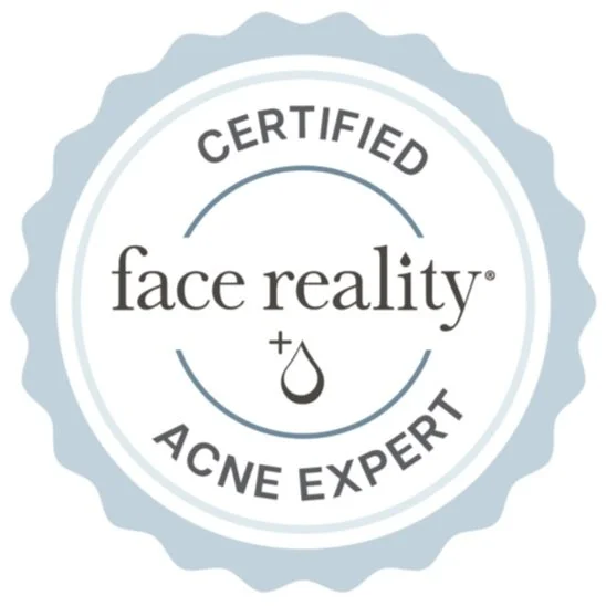 Certified acne expert badge for face reality skincare