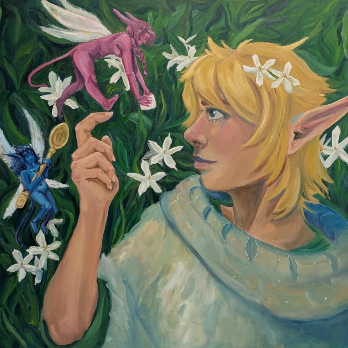 "Tea Elf pt.2 Pixie Companions" Oil on Canvas 2025