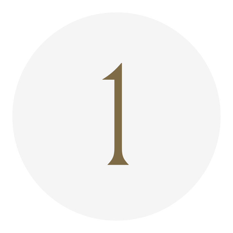 Number one inside a white circle with a light brown font.