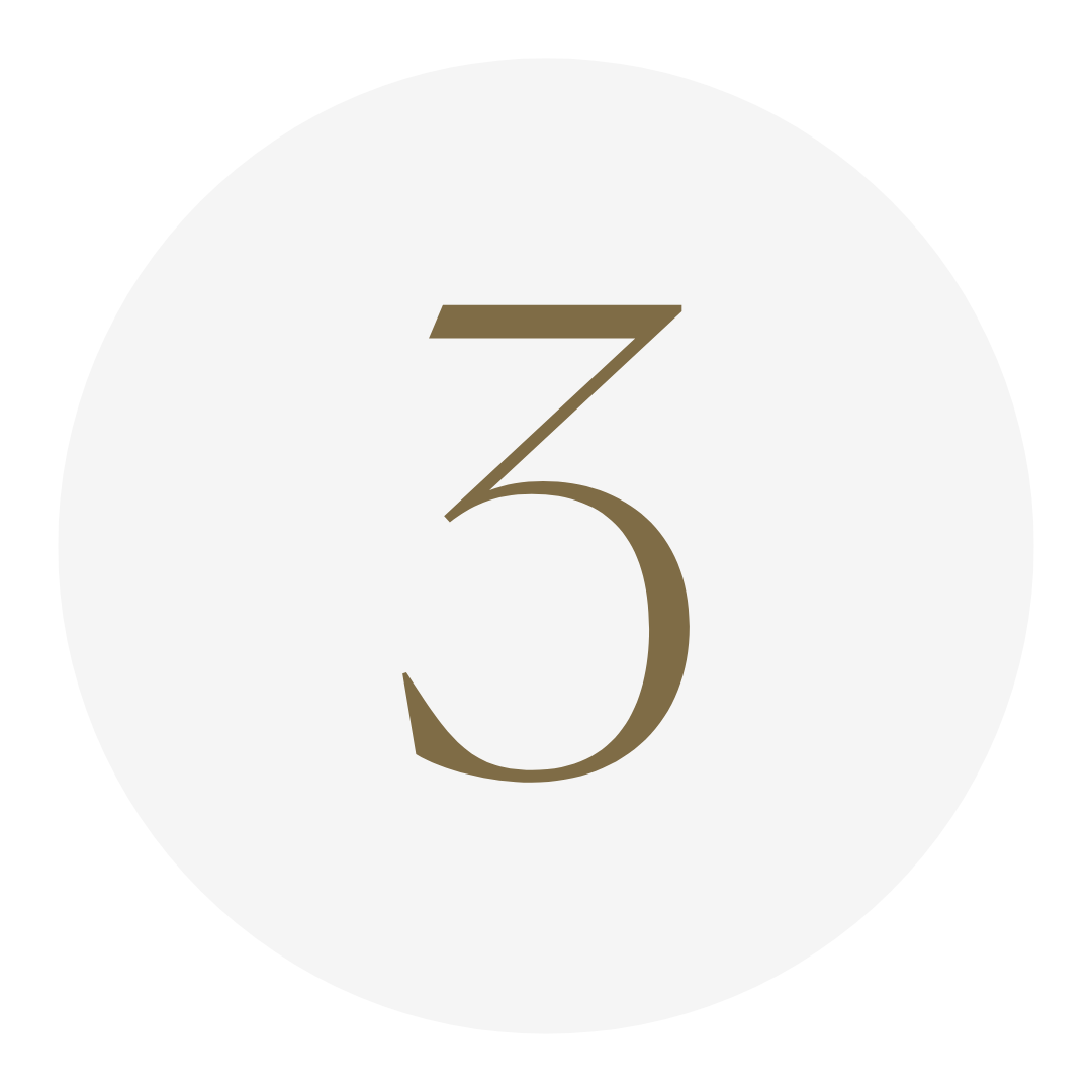 Number 3 displayed on a round white background in a gold font.