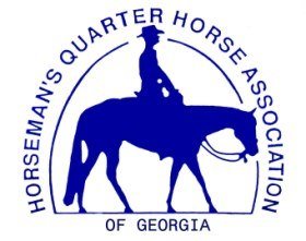 Logo of the Horseman's Quarter Horse Association of Georgia featuring a silhouette of a person riding a horse.