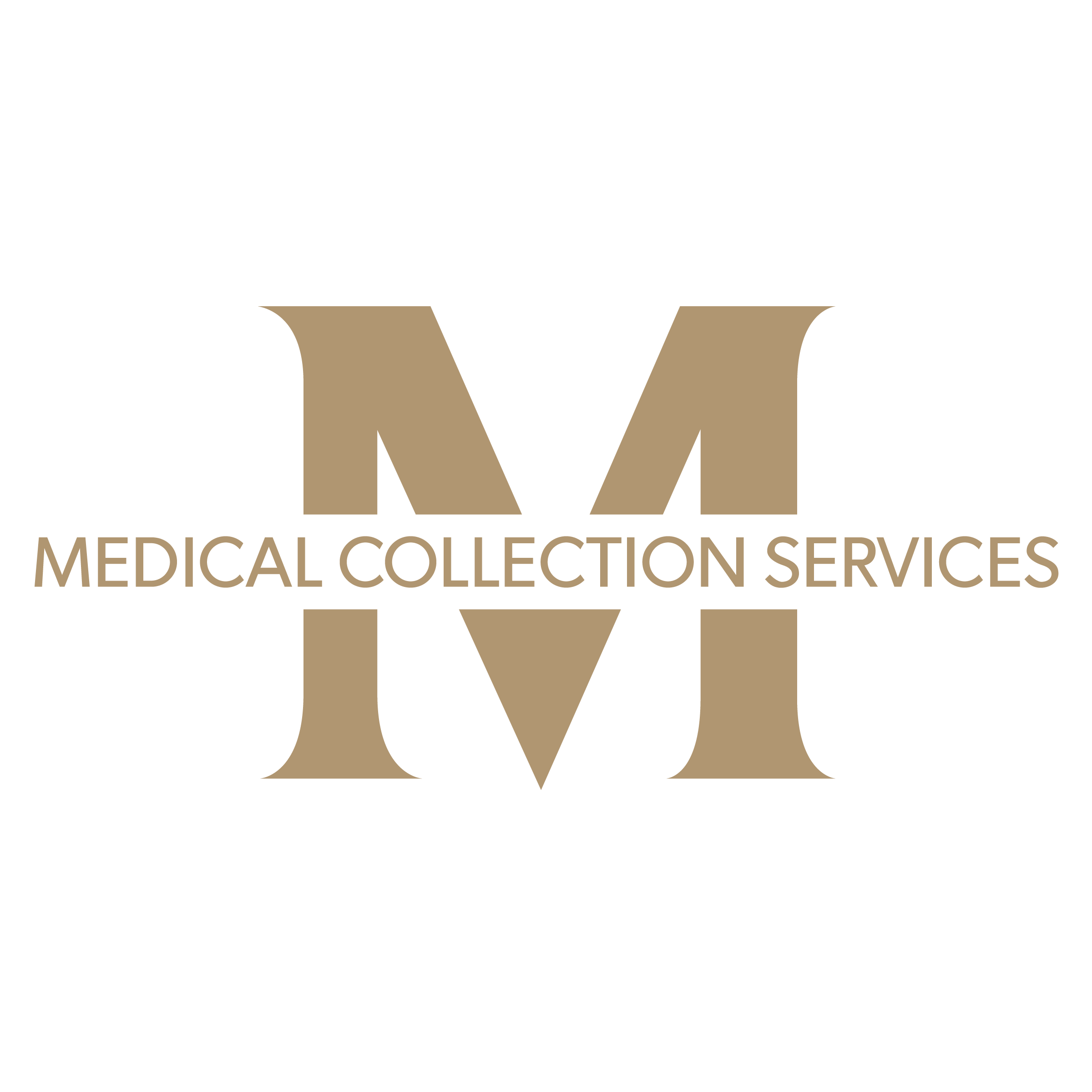 Logo of a healthcare organization with a stylized 'M' and 'V' in beige and black text, and the words 'MEDICAL COLLECTION SERVICES' underneath.
