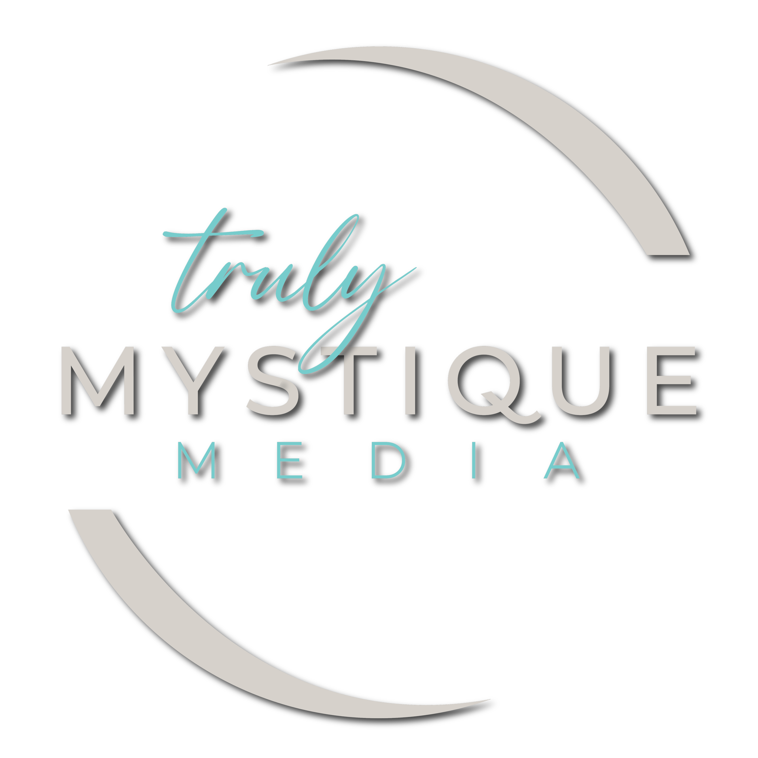 Stylized logo with a large black football shape, gray highlights, and the words "Truly Mystique Media" in cursive and block fonts.